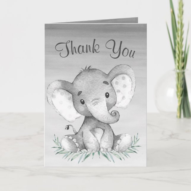 Tarjeta De Agradecimiento Elefante de acuarela Gracias (Anverso)