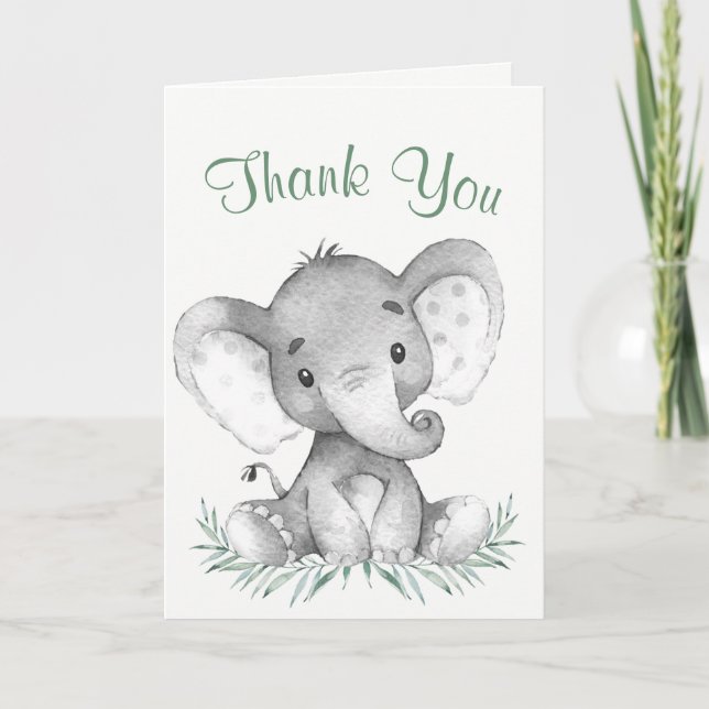 Tarjeta De Agradecimiento Elefante de acuarela Gracias (Anverso)
