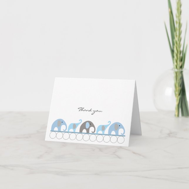 Tarjeta De Agradecimiento Elefante de Baby Shower azul y gris (Anverso)