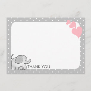 Tarjeta De Agradecimiento Elefante de cuadros rosa bebé gracias