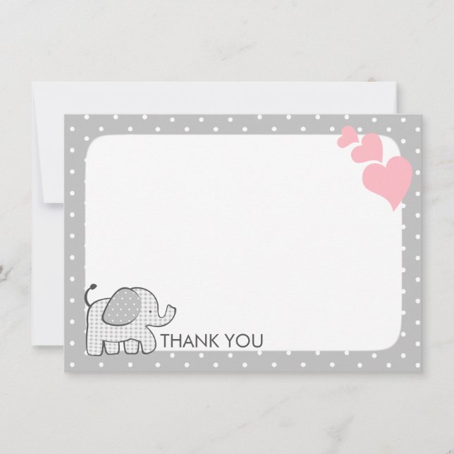 Tarjeta De Agradecimiento Elefante de cuadros rosa bebé gracias (Anverso)