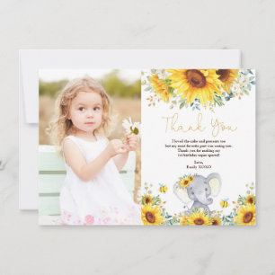 Tarjeta De Agradecimiento Elefante de girasol salvaje un cumpleaños de cacah