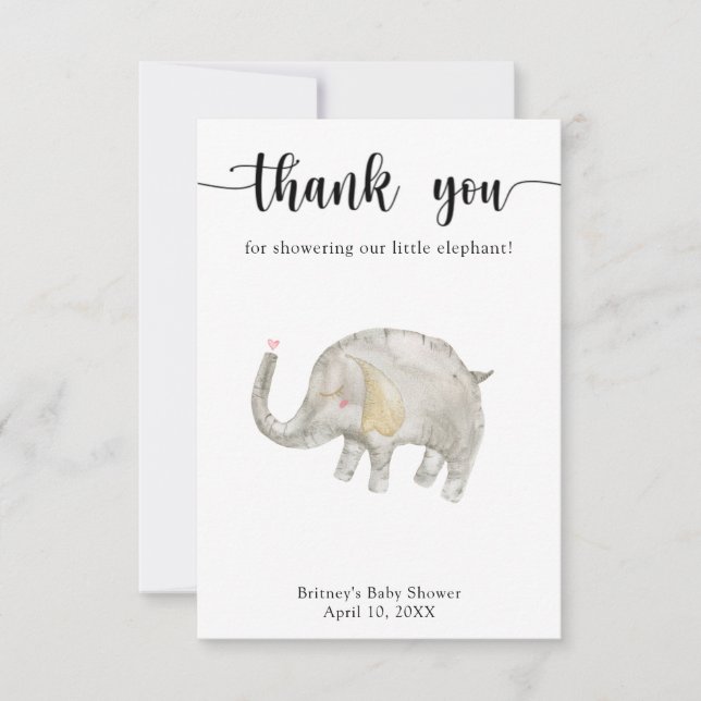 Tarjeta De Agradecimiento elefante de globo acuático gracias (Anverso)