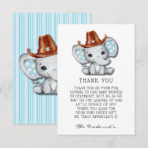 Elefante de Vaquero Baby Shower Gracias Cartas