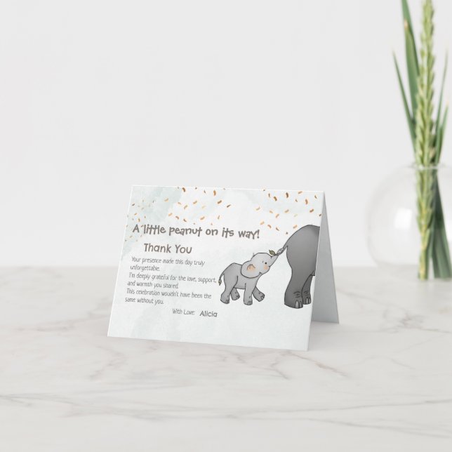 Tarjeta De Agradecimiento Elefante Dibujado a Mano Adorable Cacahuete Pequeñ (Anverso)