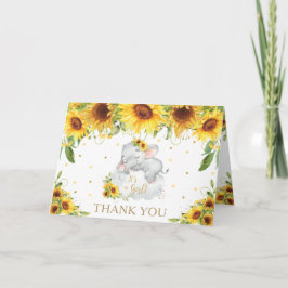 Tarjeta De Agradecimiento Elefante dormido floral de girasol Baby Shower