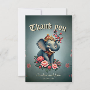Tarjeta De Agradecimiento Elefante en un mar de flores・.