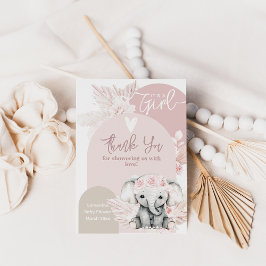 Tarjeta De Agradecimiento Elefante es un chica Boho Floral Rosa Baby Shower