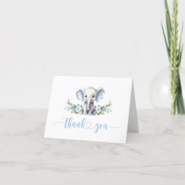Tarjeta De Agradecimiento Elefante Floral Azul Bebé Chorro