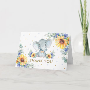 Tarjeta De Agradecimiento Elefante Floral Azul giratoria Baby Shower