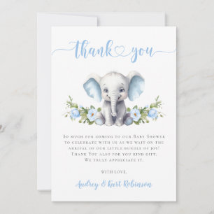 Tarjeta De Agradecimiento Elefante Floral Azul Pequeño cacahuete Niño Ducha