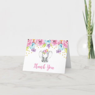 Tarjeta De Agradecimiento Elefante Floral de acuarela