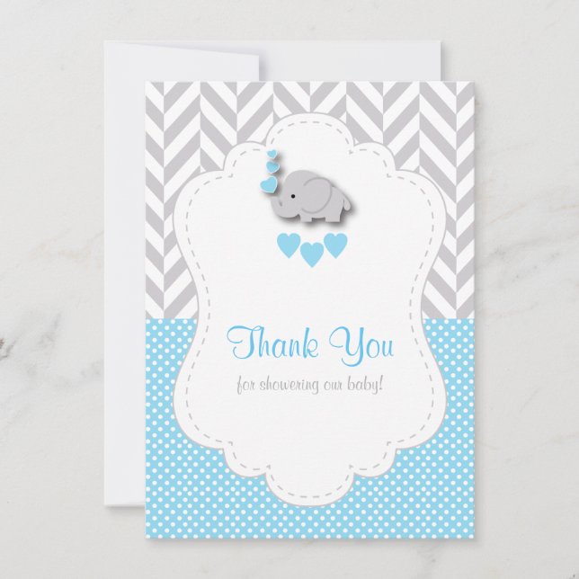 Tarjeta De Agradecimiento Elefante gris blanco Baby Blue 🐘 Gracias (Anverso)