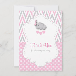 Tarjeta De Agradecimiento Elefante Gris Blanco y Rosa Gracias 2