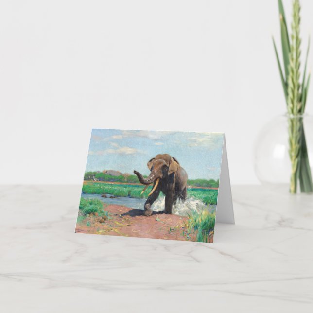 Tarjeta De Agradecimiento Elefante indio en un agujero de agua de Wilhelm Ku (Anverso)