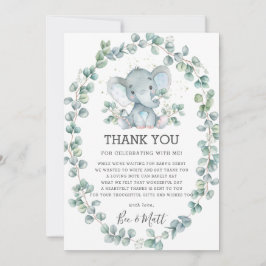 Tarjeta De Agradecimiento Elefante lindo Baby Shower Greenery Eucalyptus Boy