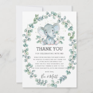 Tarjeta De Agradecimiento Elefante lindo Baby Shower Greenery Eucalyptus Boy