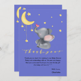 Tarjeta De Agradecimiento Elefante lindo con Baby Shower de mariposa pequeña
