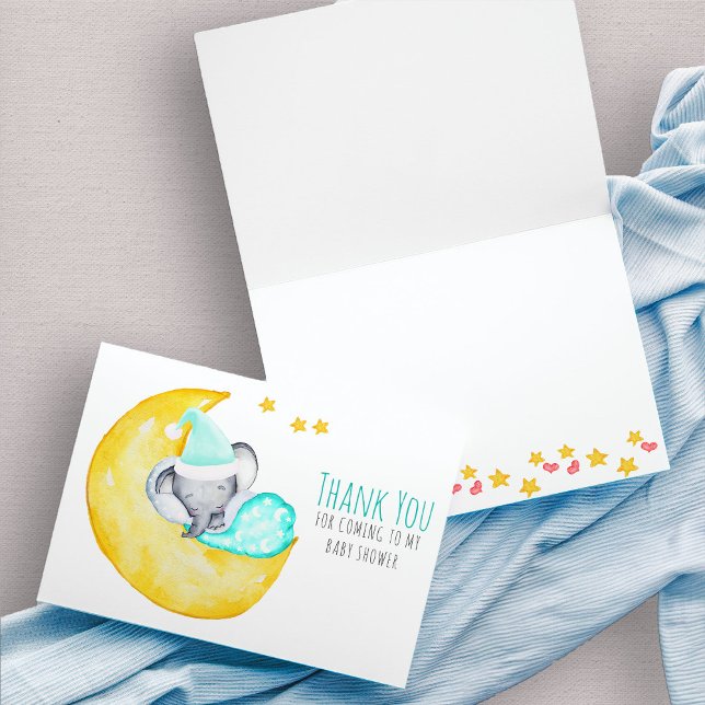 Tarjeta De Agradecimiento Elefante lindo durmiendo en el Baby Shower de la l (Cute baby elephant thank you card)