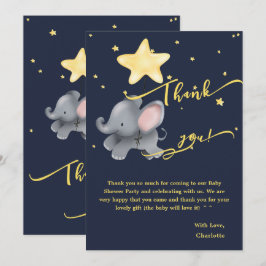 Tarjeta De Agradecimiento Elefante Lindo & Globo Bajo La Noche Brillante