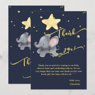 Tarjeta De Agradecimiento Elefante Lindo & Globo Bajo La Noche Brillante