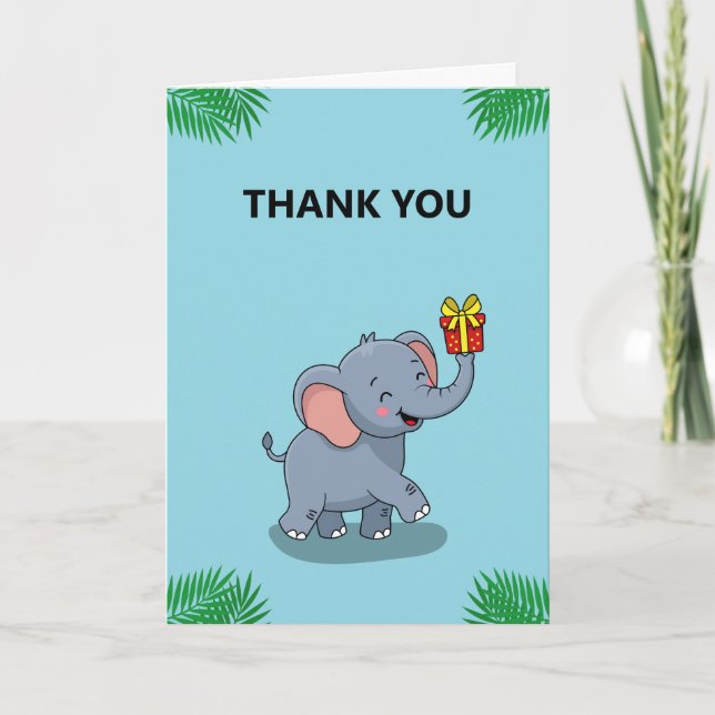 Tarjeta De Agradecimiento Elefante Lindo Llevando Regalo (Anverso)