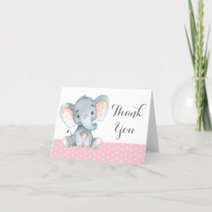 Tarjeta De Agradecimiento Elefante lindo Niña Rosa y Gris