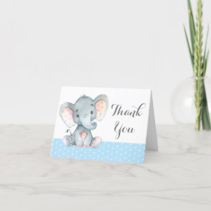 Tarjeta De Agradecimiento Elefante lindo niño bebé azul y gris