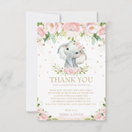 Tarjeta De Agradecimiento Elefante Moda Floral Rosa Baby Shower Primer cumpl