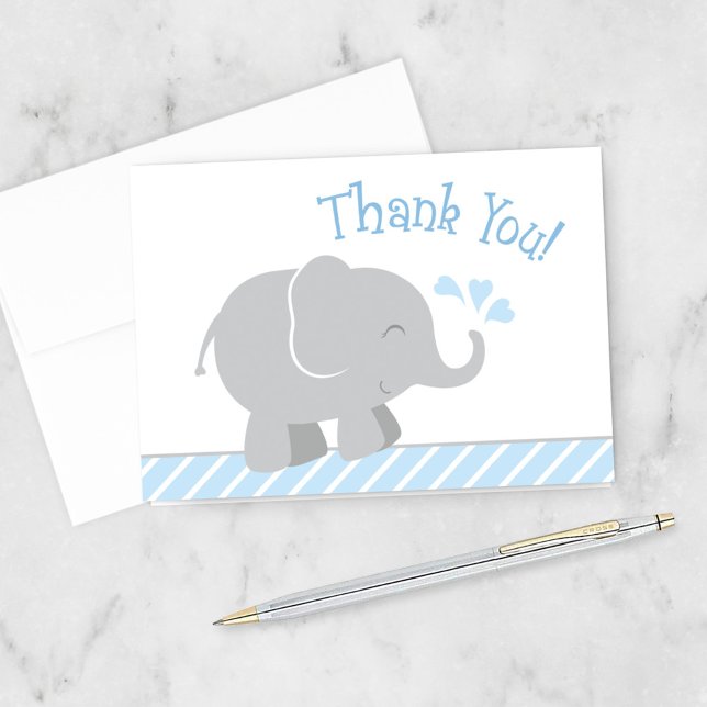 Tarjeta De Agradecimiento Elefante moderno azul y gris Baby Shower (Subido por el creador)