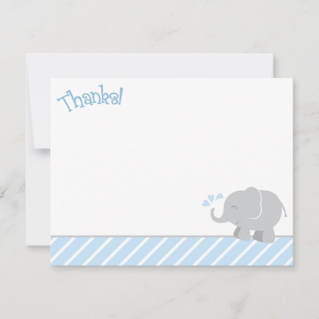Tarjeta De Agradecimiento Elefante moderno azul y gris Baby Shower (Anverso)