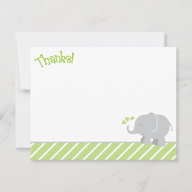 Tarjeta De Agradecimiento Elefante moderno Baby Shower verde y gris (Anverso)