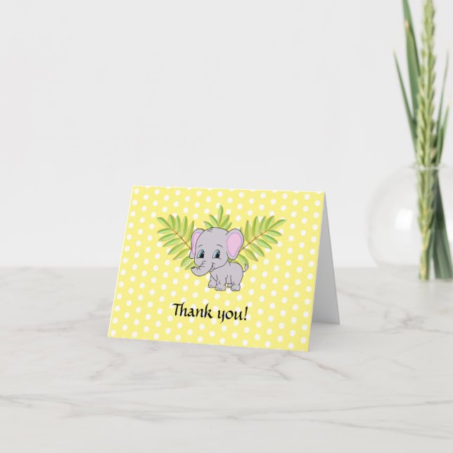 Tarjeta De Agradecimiento Elefante neutral de género Baby Shower Gracias (Anverso)