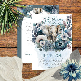 Tarjeta De Agradecimiento Elefante Oh Boy Blue Floral Baby Shower