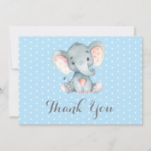 Tarjeta De Agradecimiento Elefante pequeño azul y gris