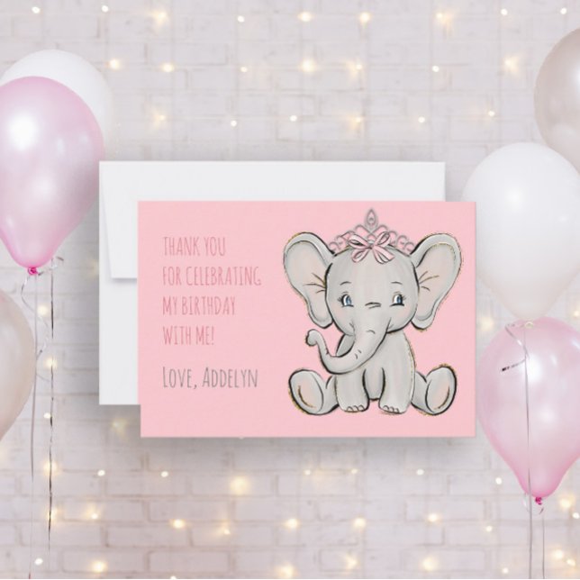 Tarjeta De Agradecimiento Elefante Princesa Rosa Cumpleaños Gracias (Subido por el creador)
