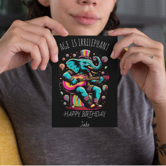 Tarjeta De Agradecimiento Elefante psicodélico Jamming Guitar
