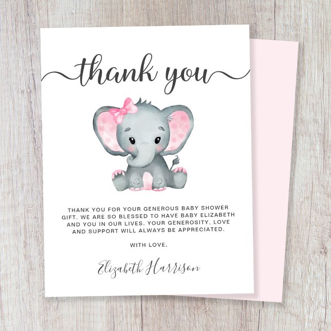 Tarjeta De Agradecimiento Elefante Rosa Bebé Chica Ducha (Subido por el creador)