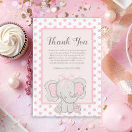 Tarjeta De Agradecimiento Elefante rosa lindo Polka puntos bebé niña ducha