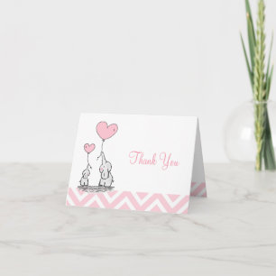 Tarjeta De Agradecimiento Elefante Rosa Pastel Personalizado Bebé Niña