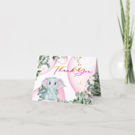 Tarjeta De Agradecimiento Elefante rosa Safari Eucalyptus Baby Shower