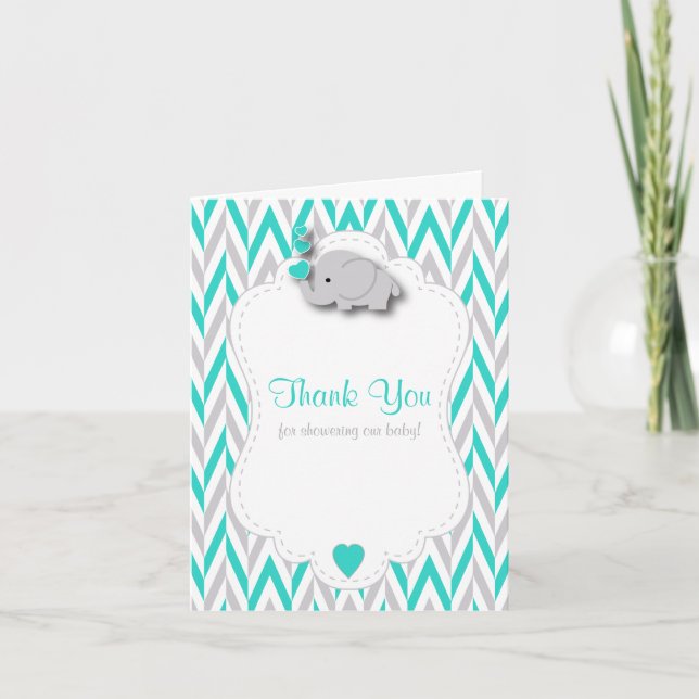 Tarjeta De Agradecimiento Elefante Turquesa Baby Shower Gracias (Anverso)