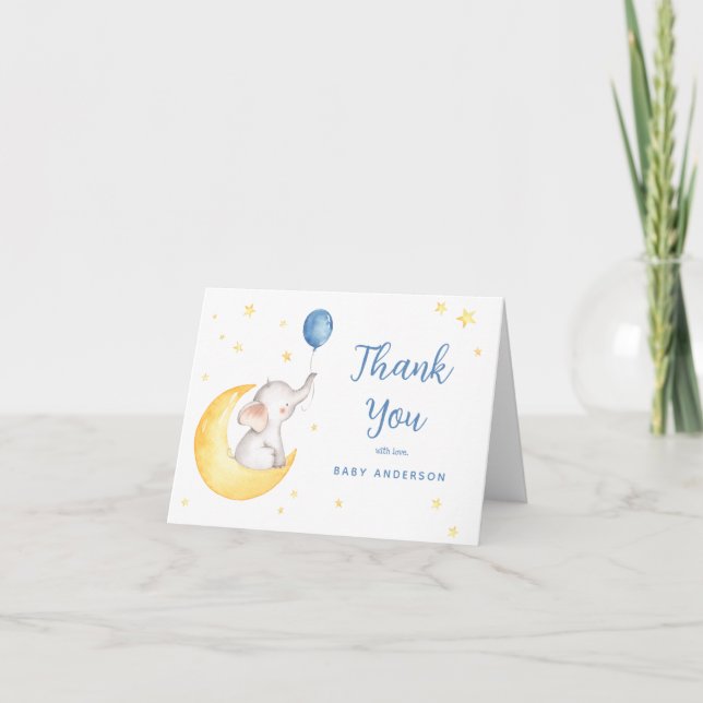 Tarjeta De Agradecimiento Elefante y estrellas Baby Shower Gracias (Anverso)