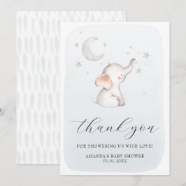 Tarjeta De Agradecimiento Elefantes estrellas Moon Dusty Blue Boy Baby Showe