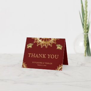 Tarjeta De Agradecimiento Elefantes Étnicos Rojo Oro Boda India