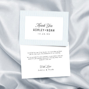 Tarjeta De Agradecimiento Elegancia a rayas azul polvoriento Clásico Boda