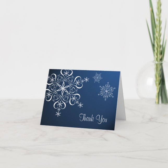 Tarjeta De Agradecimiento Elegancia azul copo de nieve Gracias (Anverso)