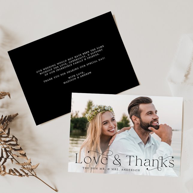 Tarjeta De Agradecimiento Elegancia clásica amor y gracias foto negra (Subido por el creador)