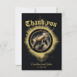 Tarjeta De Agradecimiento Elegancia cósmica, la ballena dorada y negra