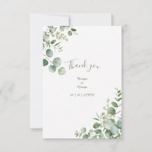 Tarjeta De Agradecimiento Elegancia de Boda Minimalista Verde Eucalipto